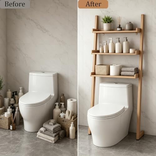 3-Tier Bathroom Over Toilet Storage for Small Space (Brown)
