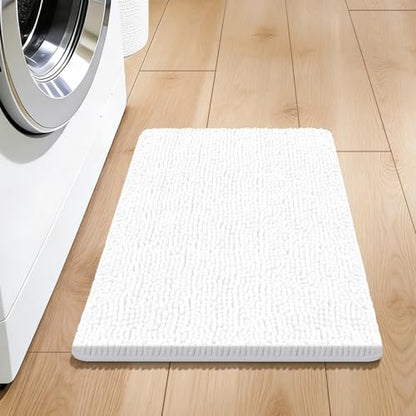 Bcoimo Small Bath Rug Mat,Chenille Extra Soft White Bathhroom Mats for Tub