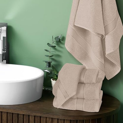 Belizzi Home Ultra Soft 6 Pack Cotton Towel Set, Contains 2 Bath Towels 28x55 inch, 2 Hand Towels 16x24 inch & 2 Wash Coths 12x12 inch, Ideal Everyday use, Compact & Lightweight - Tan