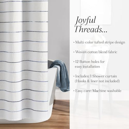 Lush Decor Ombre Stripe Yarn Dyed Cotton Shower Curtain, 72" W x 72" L, Navy & Multi - Fabric Shower Curtains - Striped Bathroom Curtain - Farmhouse & Coastal Decor (Pack of 6)