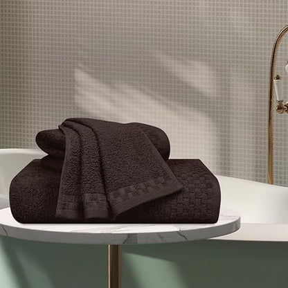 MyOwn Ultra Soft 3 Pack Cotton Towel Set, Contains a Bath Towels 28x55 inch, a Hand Towels 16x24 inch & a Wash Coths 12x12 inch, Ideal Everyday use, Compact & Lightweight - Chocolate Brown