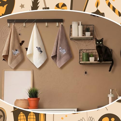 FuWeave 3 Pcs Brown Halloween Skull Hand Towels for Bathroom