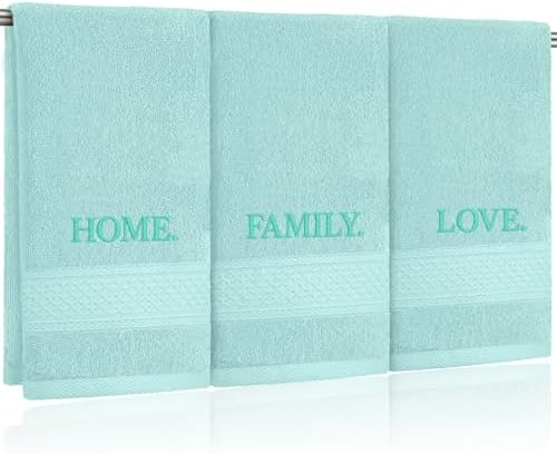 FuWeave 3 Pcs Decorative Hand Towels Bathroom Set,Aqua,Home Love Family