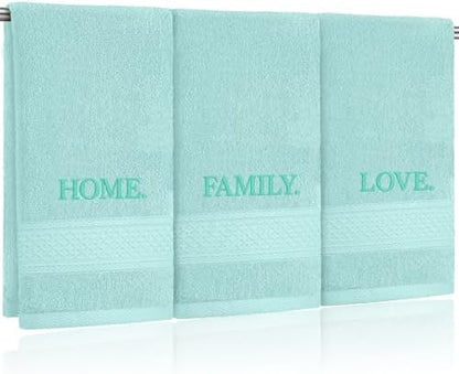 FuWeave 3 Pcs Decorative Hand Towels Bathroom Set,Aqua,Home Love Family