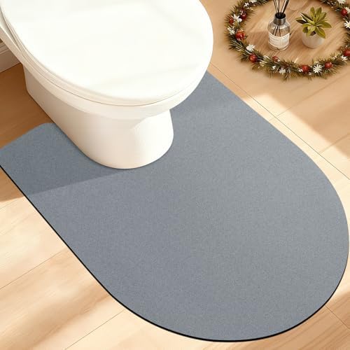 ACCUMTEK Non Slip Bath Mat, Thin Bathroom Rugs Fit Under Door, Quick Dry Bath Mats, Machine Washable Bath Rugs for Bathroom, Bathtub & Kitchen, Grey/Solid/U-Shaped 24"x20"