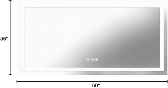 LED Bathroom Mirror, 60"X36" with Front Light and Backlit | Stepless Dimmable, Anti-Fog, Shatter-Proof, HD Reflection, Memory, 3 Colors Lighting, UL Listed (Horizontal/Vertical).