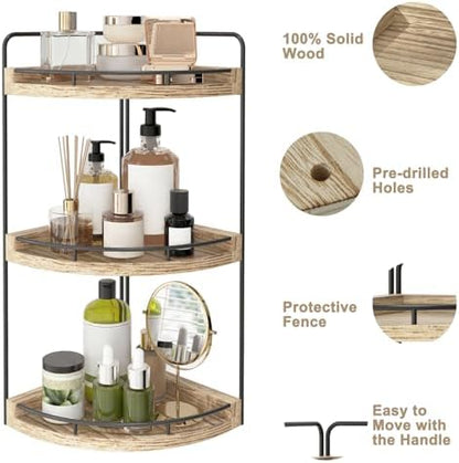 Fixwal 3 Tier Corner Bathroom Countertop Organizer Vanity Shelf Light Brown