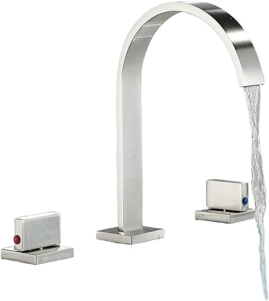 Faucet Brushed Gold Bathroom Basin Sink Taps Deck Mounted Wash Hot and Cold Water Faucet Mixer Tap(Brushed Nickle) Faucet