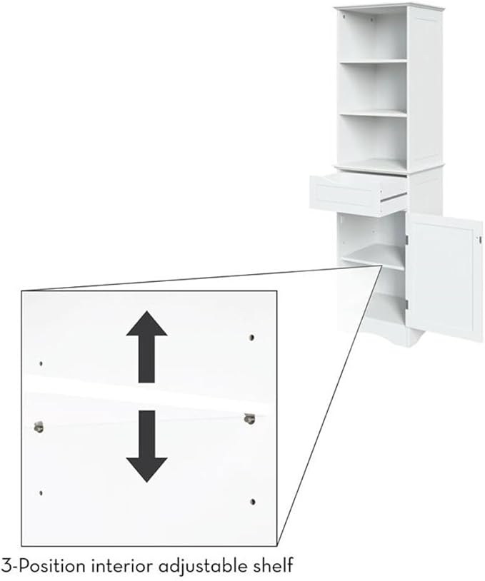 RiverRidge, White Ashland Bathroom Freestanding Storage Cabinet with Three Open Shelves and Drawer