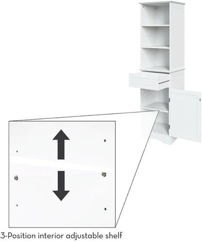RiverRidge, White Ashland Bathroom Freestanding Storage Cabinet with Three Open Shelves and Drawer
