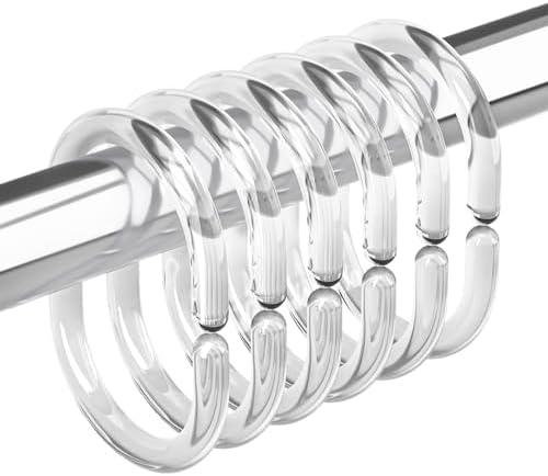 Amazer 24 Pack Clear Plastic Shower Curtain Rings and Hooks - C Shaped for Bathroom Shower Curtains