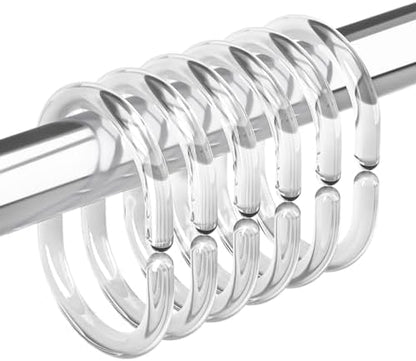 Amazer 24 Pack Clear Plastic Shower Curtain Rings and Hooks - C Shaped for Bathroom Shower Curtains