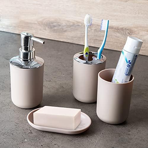 Moss & Stone 6-Piece BeigeBathroom Accessories Set, Soap Dispenser