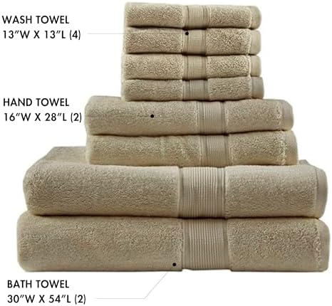 Madison Park 800GSM 100% Cotton Bathroom Bath Towel Set of 8, Beige