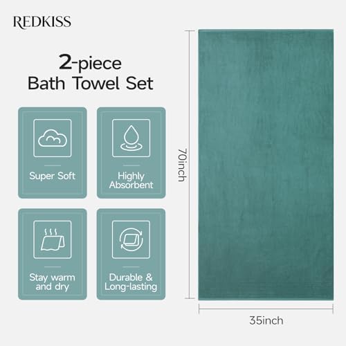 REDKISS 2 Pack Extra Large 35x70 Inch Cotton Bath Towels, Blue