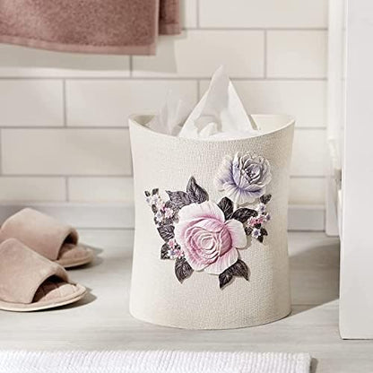 Zahari Home 2pc Michelle Bathroom Set Waste Basket & Tissue Cover Modern Classic Decor Stylish Unique Design Beautiful Floral Bathroom Accessories Set