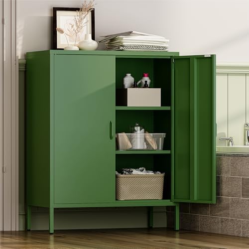 YAUWOH Metal Cabinet with 2 Doors and 4 Shelves，39.96" Tall Steel Office Cabinet,Bathroom Floor Locker for Office,Home,Garage,Gym,School (1PC,Forest Green)