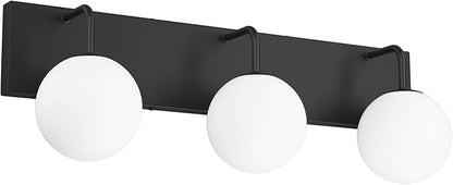 Tipace 3-Light Modern Black Bathroom Vanity Light Fixtures Over Mirror Mid Century Vanity Lights with Milk White Glass Globe Industrial Bath Lighting(Exclude Bulb)