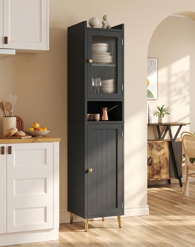 Homkdom 69.1" Bathroom Cabinet, Adjustable Shelf for Small Space, Black