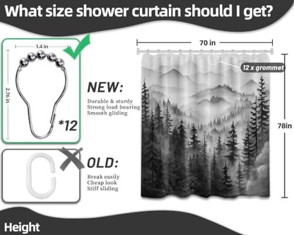 Black and White Forest Extra Long Shower Curtain, Tall 72X78 in, Mens