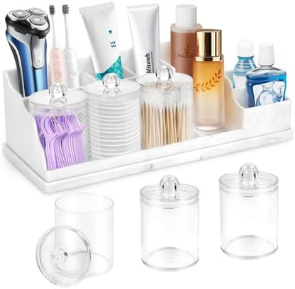 Bathroom Counter Organizer, Large White Silicone Toothbrush Holders for Bathrooms with 3PCS Qtip Holder, Bathroom Organizer Countertop Toothbrush and Toothpaste Holder for Makeup Organizer for Vanity