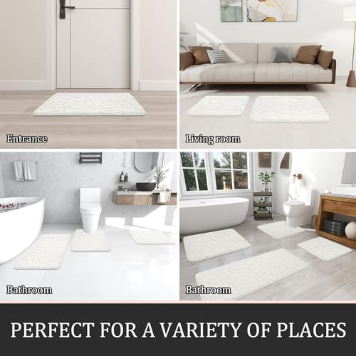 YIHOUSE Bathroom Rugs Mat Set, Memory Foam Bath Mat 3 Piece White