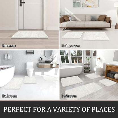 YIHOUSE Bathroom Rugs Mat Set, Memory Foam Bath Mat 5 Piece White