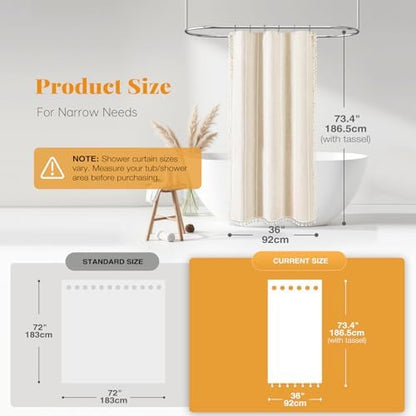 BTTN Small Boho Linen Heavy Duty Cloth Shower Curtain, 36x72, Cream/Beige