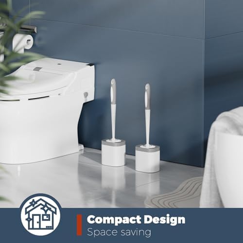Holaloha Toilet Brush and Holder Set, Space Saving, 2 Pack, White