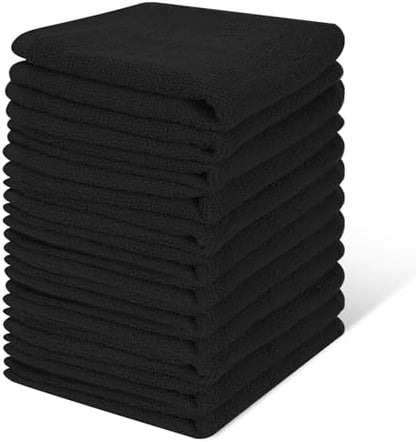 100% Cotton Washcloths Set, 12-Pack Wash Cloths,12x12 Inch Black