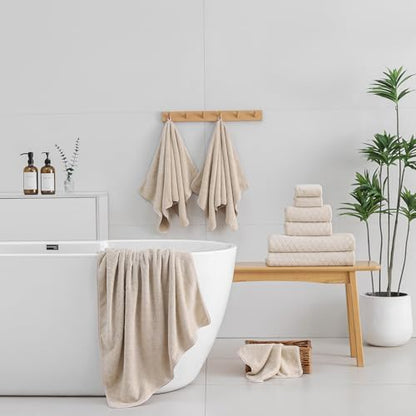 Luxury Bath Towels Set - 12 Piece (4 Large Bath Towels,4 Hand Towels,4 Washcloths), 100% Microfiber,Extra Absorbent Super Soft & Quick Dry,Complete Family Pack for Bathroom Gym Pool,Camel