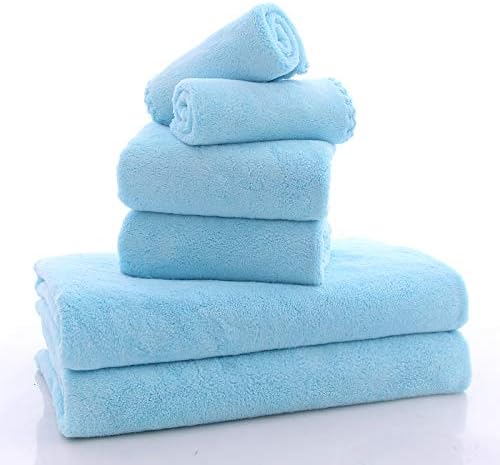 MOONQUEEN Ultra Soft Towel Set - Quick Drying - 2 Bath Towels 2 Hand Towels 2 Washcloths - Microfiber Coral Velvet Highly Absorbent Towel for Bath Fitness, Sports, Yoga, Travel (Aquamarine 6 Pieces)