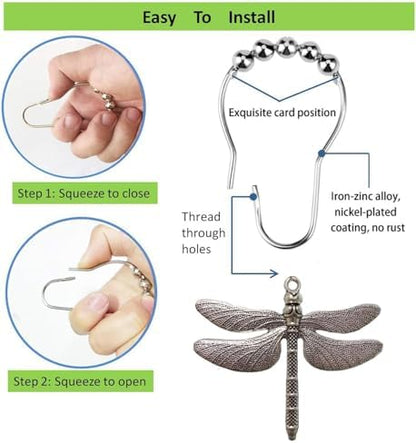 Dragonfly Shower Curtain Hooks - Decorative Shower Hooks for Shower Curtain