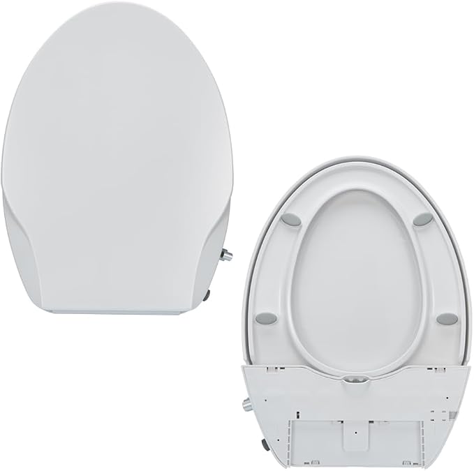 Non-Electric Bidet Toilet Seat Attachment with Dual Nozzles, Quiet Slow Close Toilet Seat, Adjustable Water Pressure, Easy Installation (Elongated)