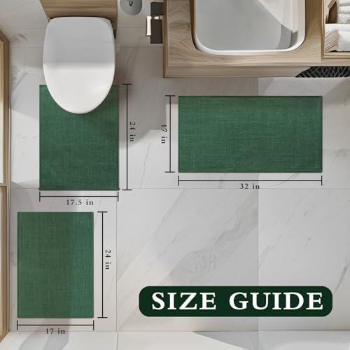 YIHOUSE Bathroom Rugs Thin Bath Mat Sets 3 Pieces Quick Dry,Green