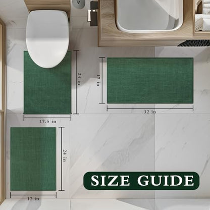YIHOUSE Bathroom Rugs Thin Bath Mat Sets 3 Pieces Quick Dry,Green