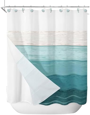 Sunlit Seashells Decorative Double Shower Curtain Hooks, Aqua Blue Ocean Creatures Coastal Shower Curtain Rings, Resin, Nautical Bathroom Decoration Beach Shower Curtain Hooks-12 Pack