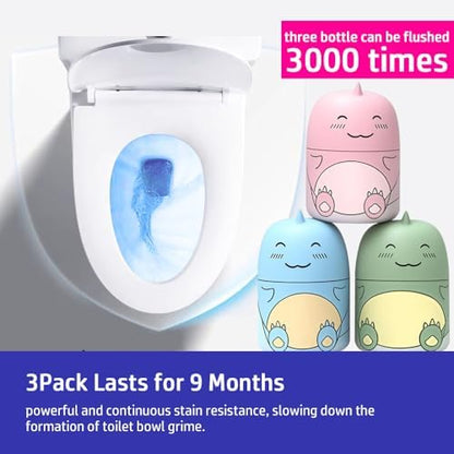 Cute Dinosaur-Shaped Toilet Bowl Cleaner Bottle, Bathroom Toilet Tank Cleaner with Ocean, Jasmine, and Peach Scent,Three bottles can be used for 9 months (Ocean&Peach&Jasmine)