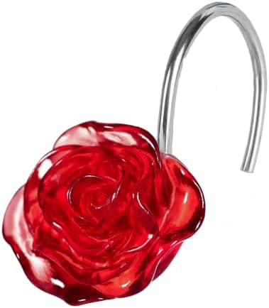 Red Rose Shower Curtain Hooks: Cute Flower Bathroom Curtain Rings, 12Pcs