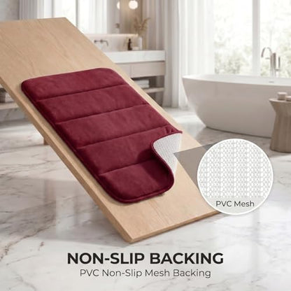 2 Piece Memory Foam Bath Mat Set, Extra Soft Absorbent Bathroom Rugs with U-Shaped Toilet Rug, Non-Slip Backing, Machine Washable, 24x16 + 20x20 U-Shaped, Burgundy