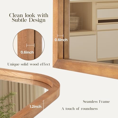 36"x24" Arched Wood Bathroom Mirror - Handcrafted Modern Farmhouse Bathroom Mirror with Tempered Glass&Natural Wood Frame, Anti-Fog Decorative Vanity Mirror for Bedroom, Living Room, Spa & Home Decor