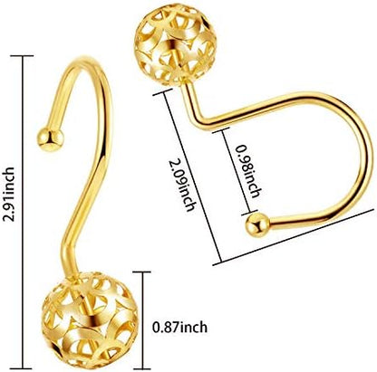 Chictie Gold Shower Curtain Hooks Rings,Set of 12 Brass Decorative Bling Metal Rustproof Shower Hangers Rings for Bathroom Curtains Rods Hollow Ball Design