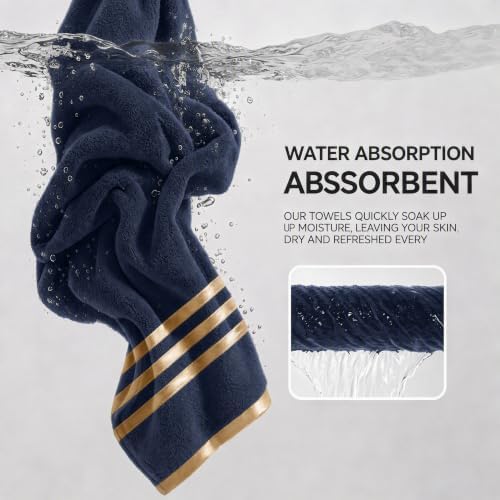 6-PCS Coral Fleece Microfiber Towel Set with Gold Stripes, Super Absorbent, Multiple Colors Available for Home, Bathroom, Hotel & Gym (6, Dark Gray)