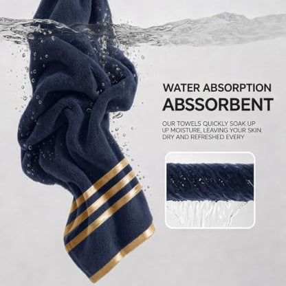 6-PCS Coral Fleece Microfiber Towel Set with Gold Stripes, Super Absorbent, Multiple Colors Available for Home, Bathroom, Hotel & Gym (6, White+Dark Grey)