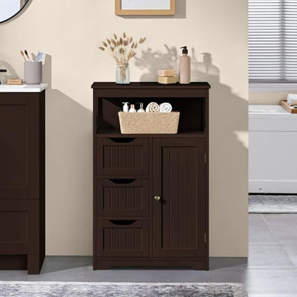 Yaheetech Freestanding Bathroom Storage Cabinet with 3 Drawers, Espresso