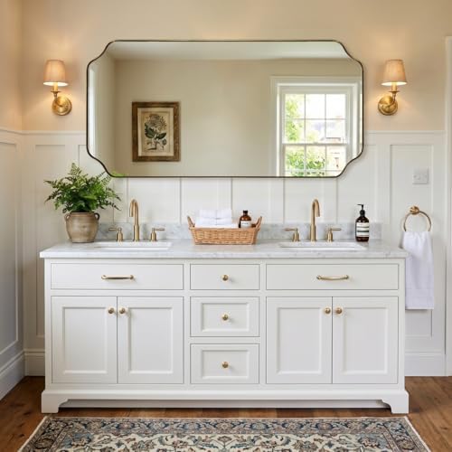 MIRRORART 24x48'' Scalloped Gold Bathroom Mirror, Full-Length Wall Mirror