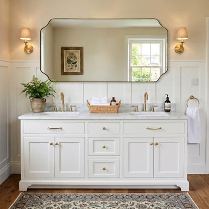 MIRRORART 24x48'' Scalloped Gold Bathroom Mirror, Full-Length Wall Mirror