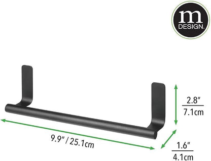mDesign Steel Wall-Mounted Towel Rack Storage Holder - Self-Adhesive Space Saving Towel Bar for Bathroom, Kitchen - Holds Hand Towels - Stick on Doors or Cabinet - Omni Collection - 2 Pack - Black