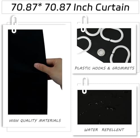 Black Bathroom Accessories Set, 10Pcs Bathroom Accessory Sets Complete with Trash Can, Shower Curtain, Vanity Tray, Soap Dispenser, Soap Dish, Toothbrush Holder&Cup, Toilet Brush&Holder, Qtip Holder