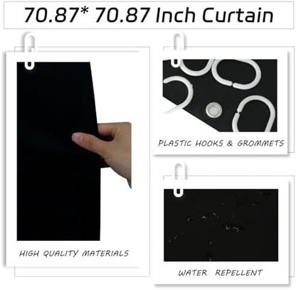 Black Bathroom Accessories Set, 10Pcs Bathroom Accessory Sets Complete with Trash Can, Shower Curtain, Vanity Tray, Soap Dispenser, Soap Dish, Toothbrush Holder&Cup, Toilet Brush&Holder, Qtip Holder